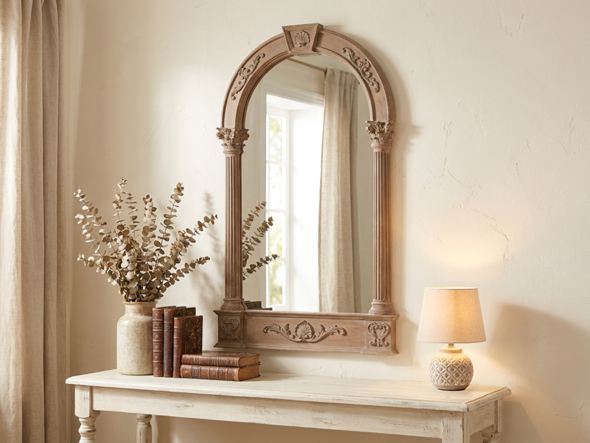Arched Neoclassical Wall Mirror with Columns